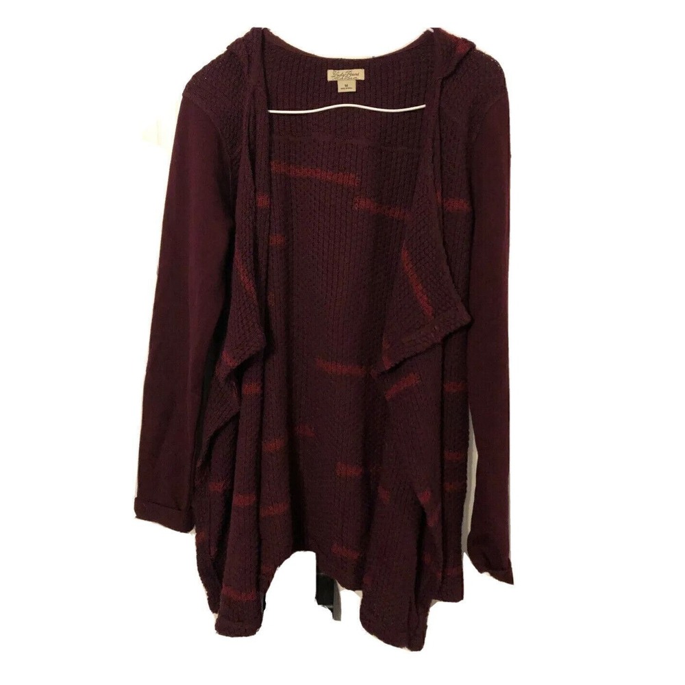 Lucky Brand Sweater Womens Size Medium Open Front Thermal Y2K Hooded Maroon Red